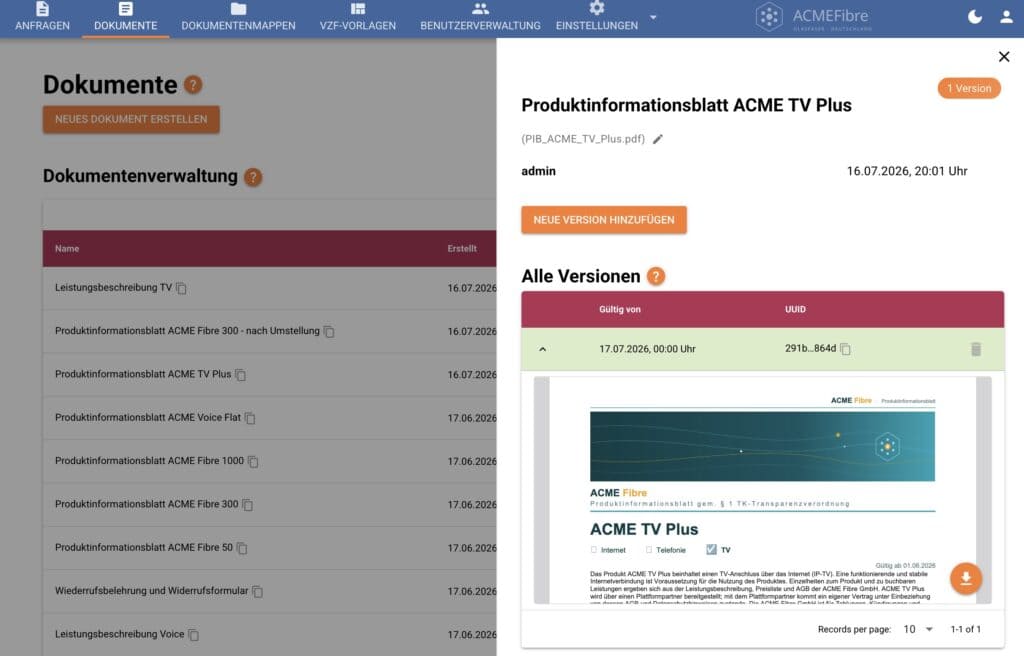 Screenshot DMS42 EECC - Produktinformationsblatt